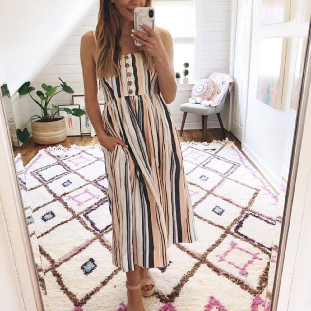 Free People Striped Midi Dress - Multicolor